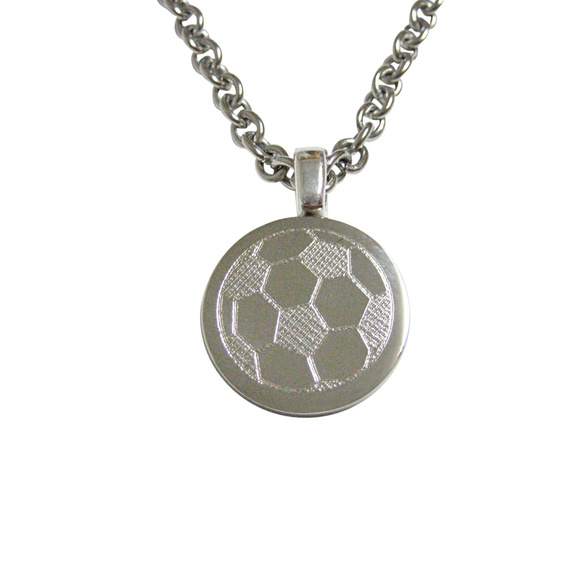 Etched Round Soccer Ball Pendant Necklace - Picture 1 of 3